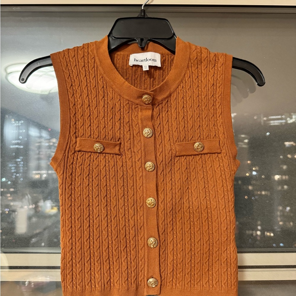 Brown Cable Knit Sleeveless Cardigan